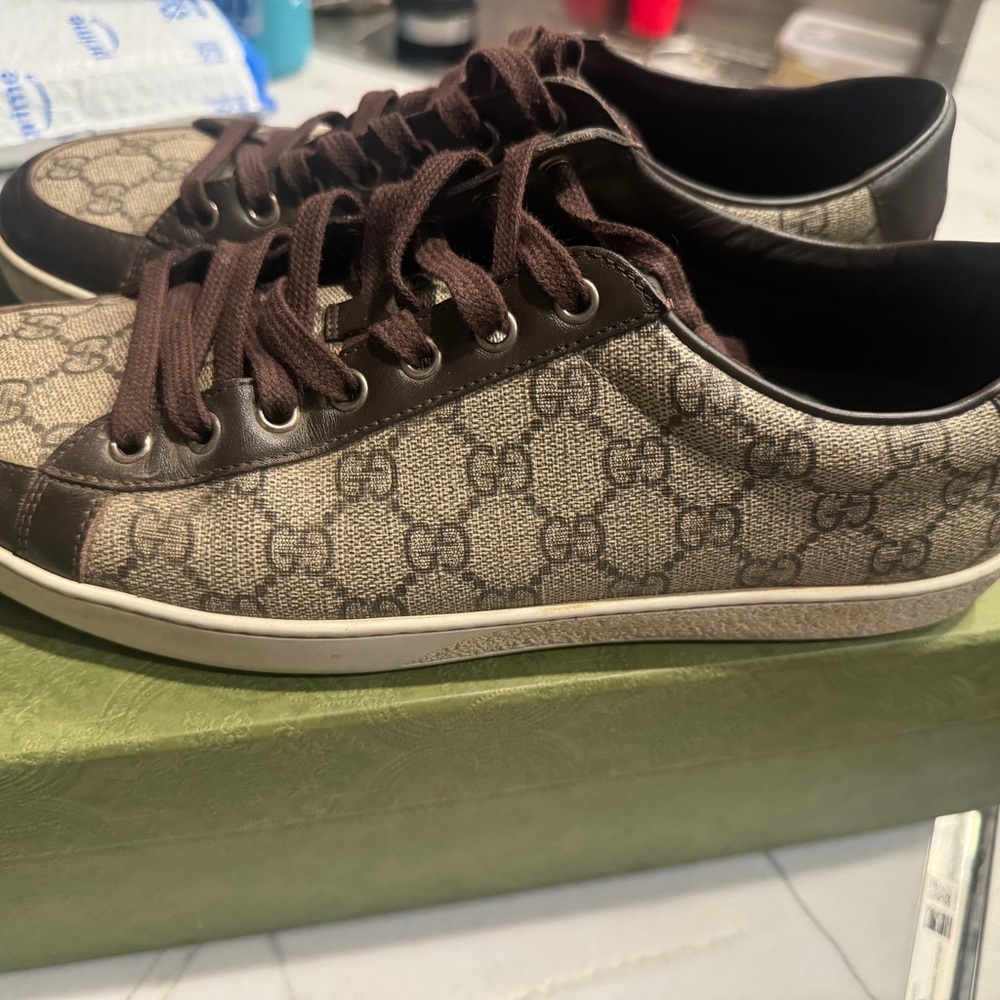 Gucci Beige and Brown Monogram Sneakers